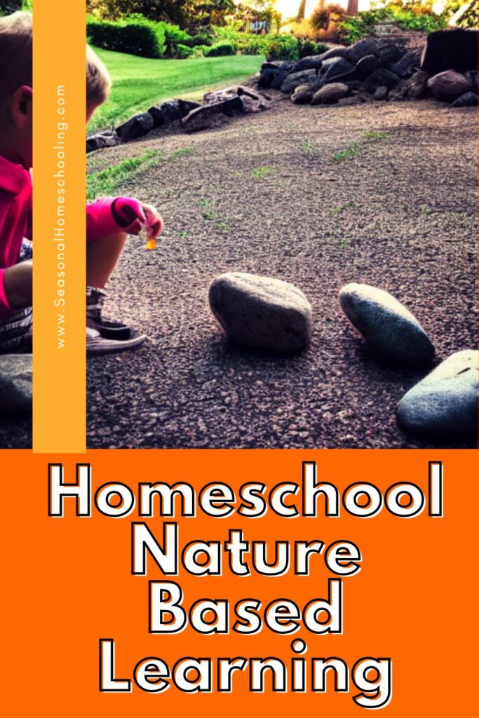 child counting rocks with Homeschool Nature Based Learning text overlay