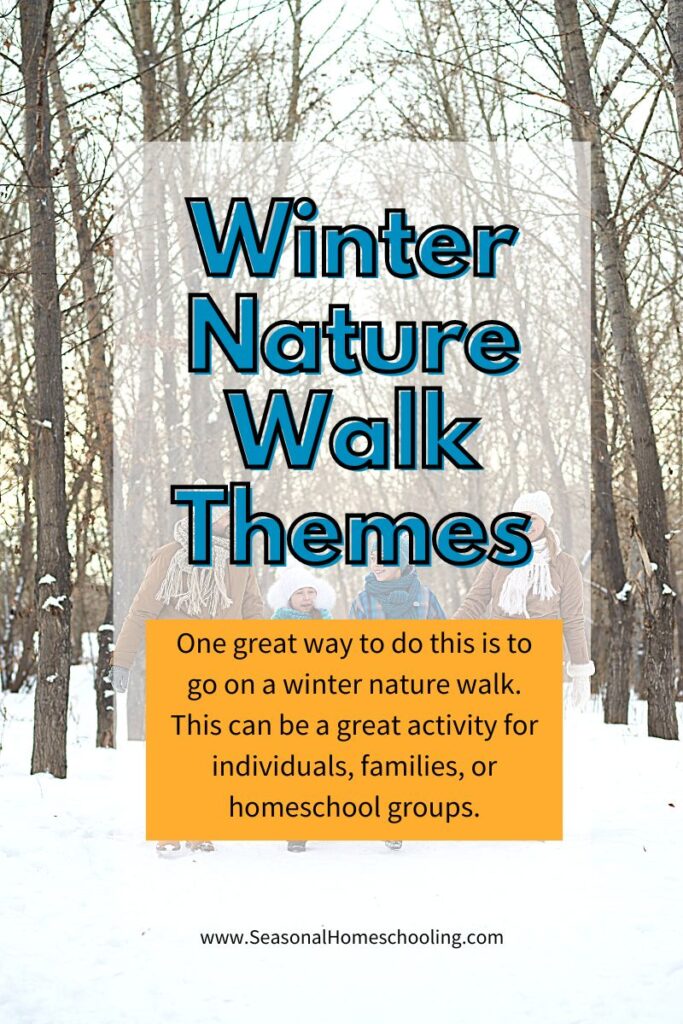walking on snow with Winter Nature Walk Themes text overlay