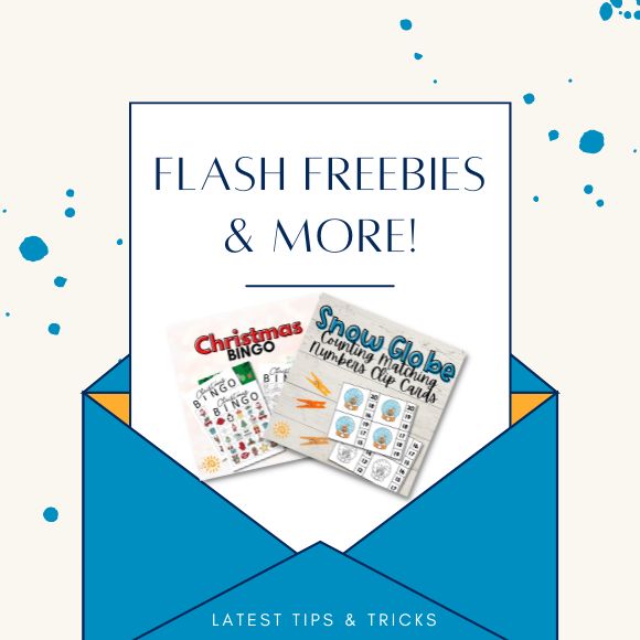 envelope with paper coming out with Flash Freebies & MORE! text overlay