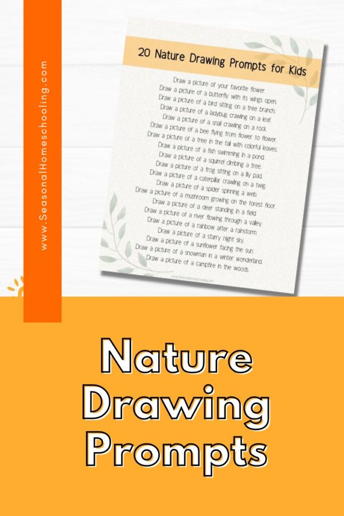 printable sample with Nature Drawing Prompts text overlay