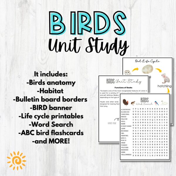 Birds Unit Study - Product Cover - page samples