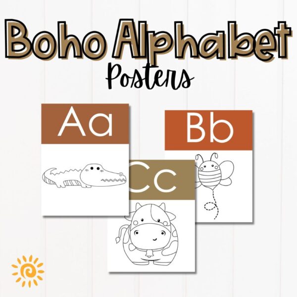 Boho Alphabet Posters - Rainbows & Animals sample pages