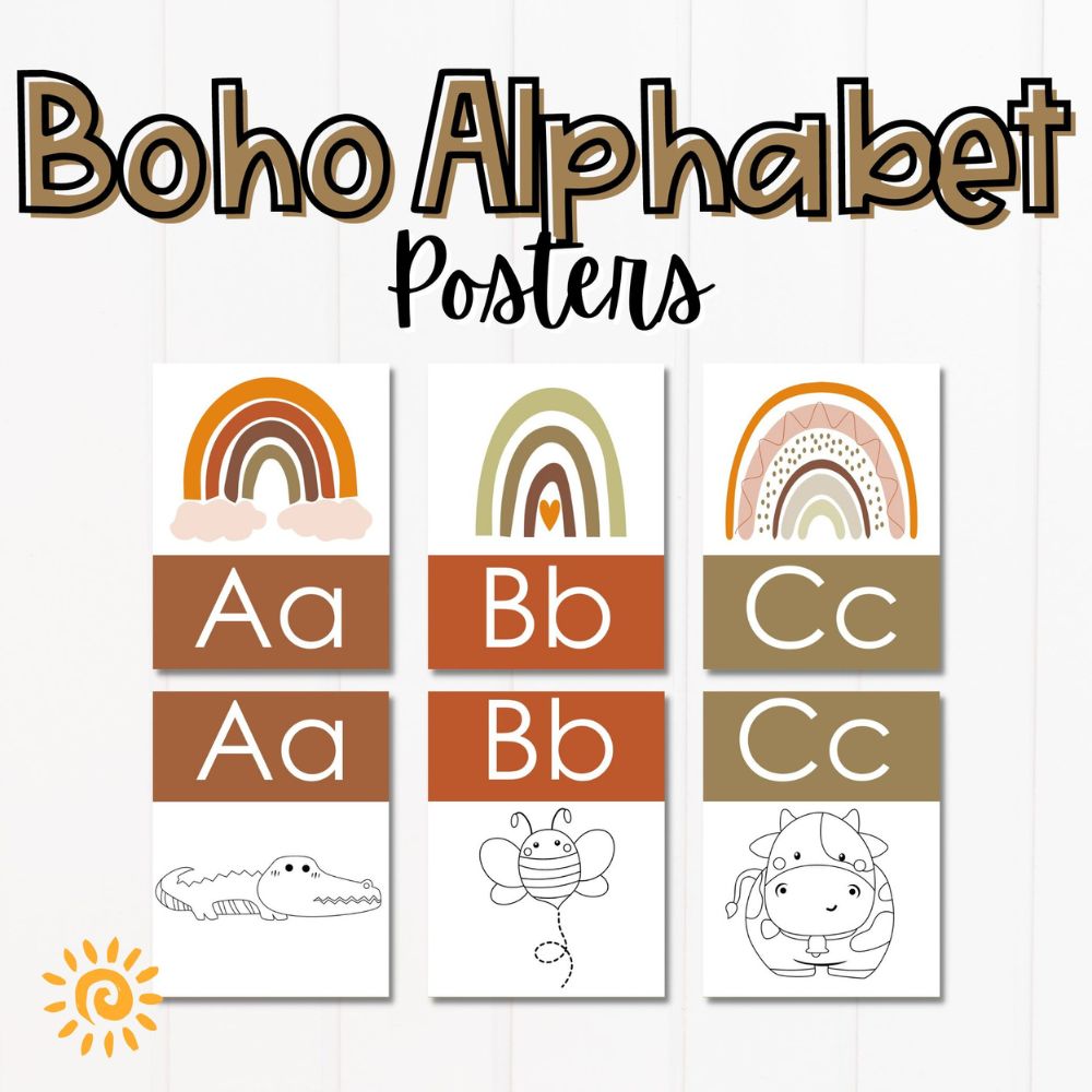 Boho Alphabet Posters - Rainbows & Animals sample pages