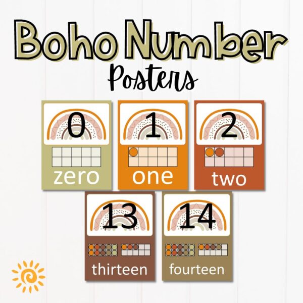 Boho Classroom Number Posters to 20 sample pages