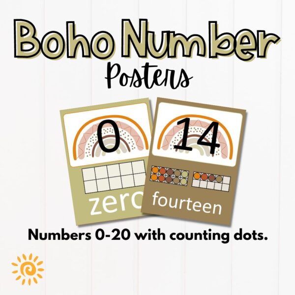 Boho Classroom Number Posters to 20 sample pages