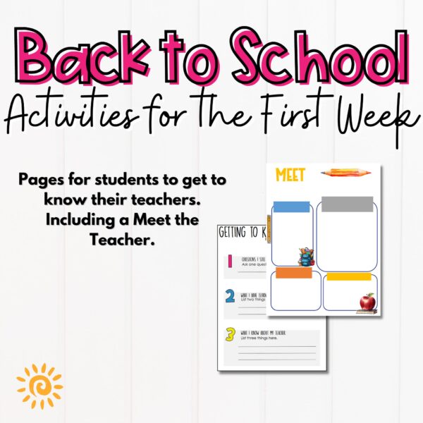 Back to School Activities for the First Week of School page samples