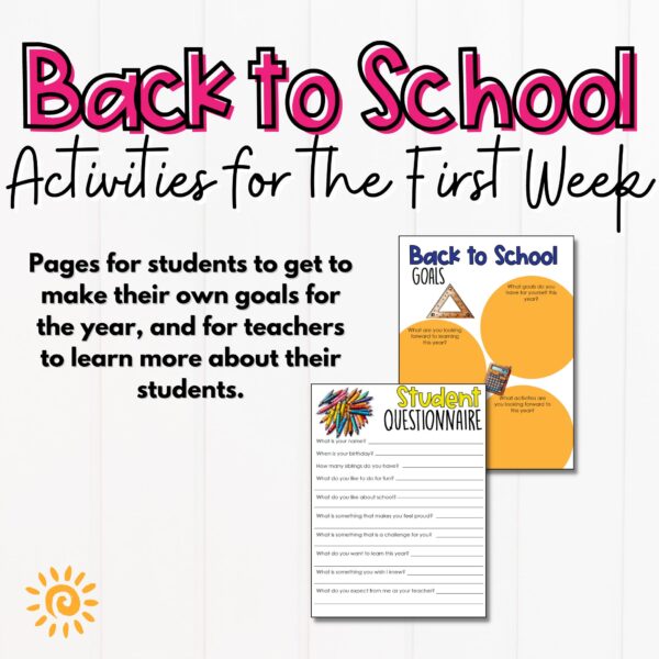 Back to School Activities for the First Week of School page samples