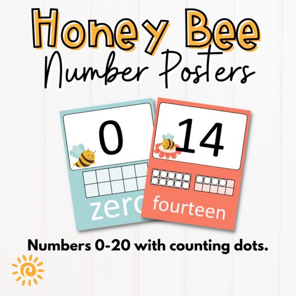 Honey Bee Classroom Number Posters to 20 sample pages