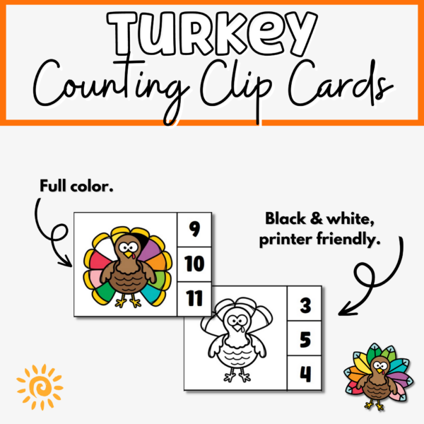 Turkey Feather Counting Clip Cards sample pages