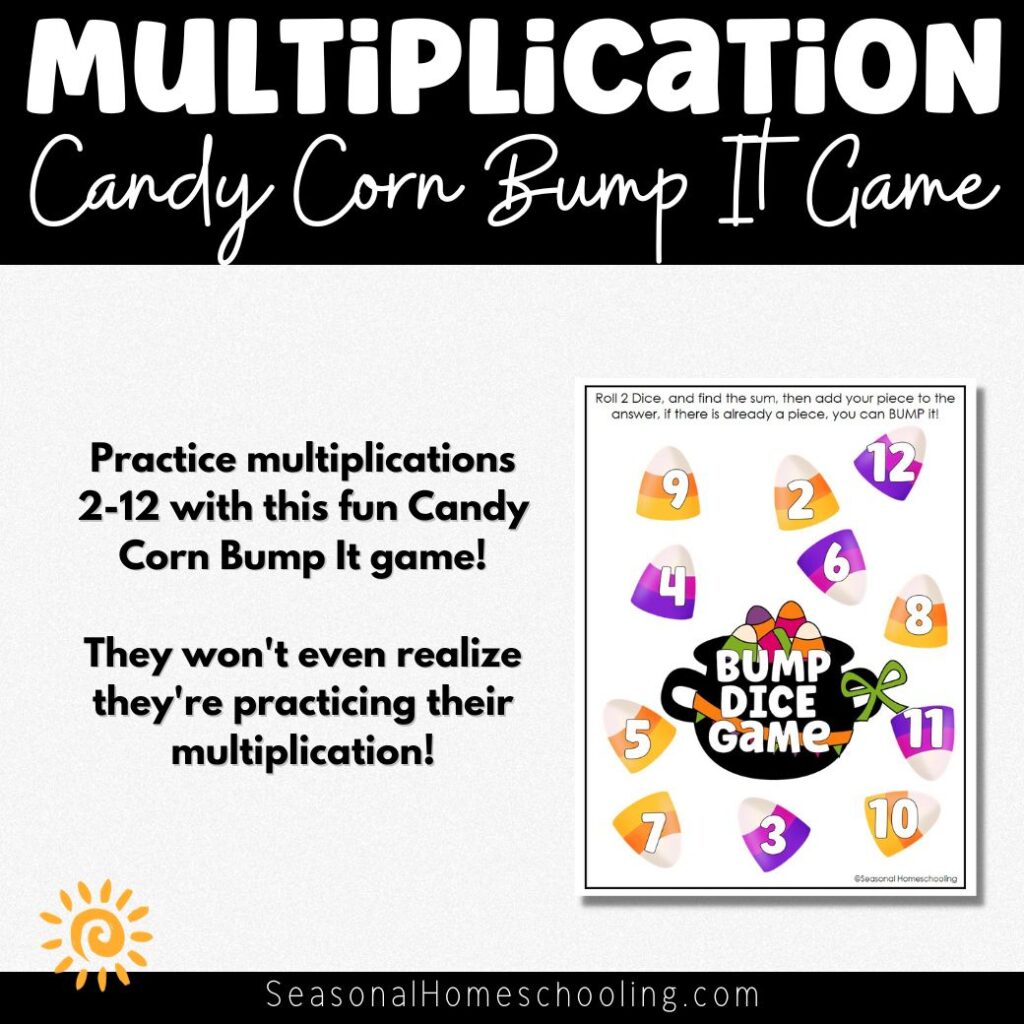 Candy Corn Halloween Bump Dice Game with Multiplication Up to 12 samples.