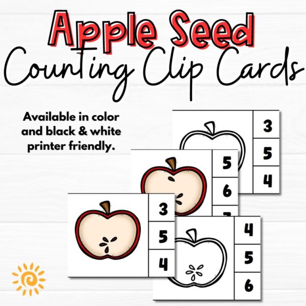 Apple Seed Counting Clip Cards samples