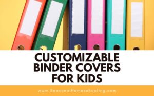 binders standing up with Customizable Binder Covers for Kids text overlay