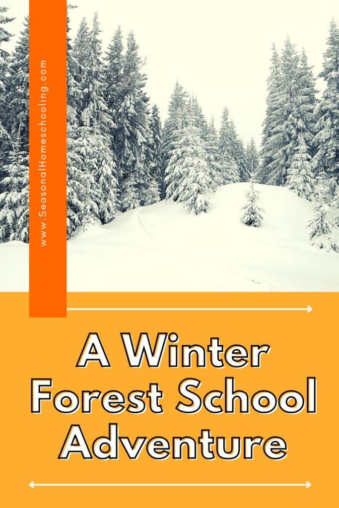 winter forest with A Winter Forest School Adventure text overlay