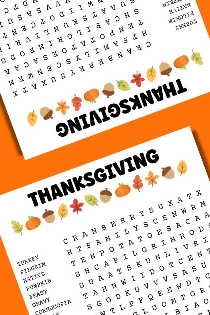 Thanksgiving word search sample