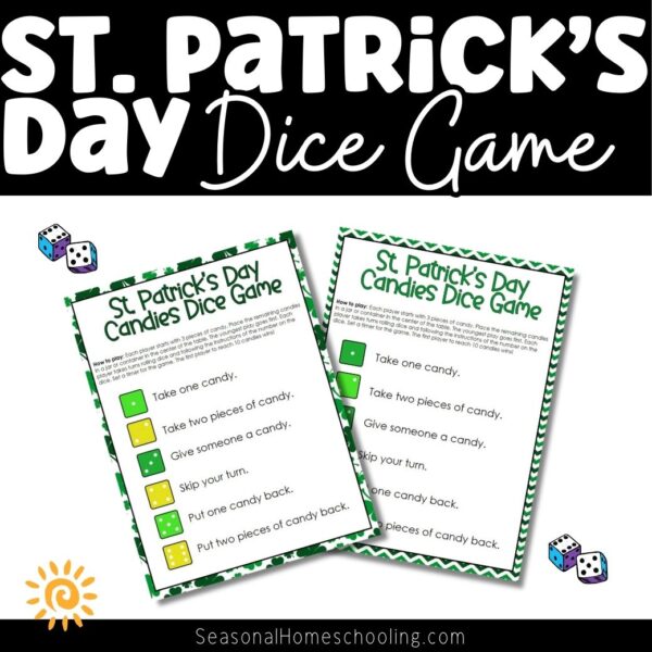 St. Patrick's Day Candy Dice Game printable page samples