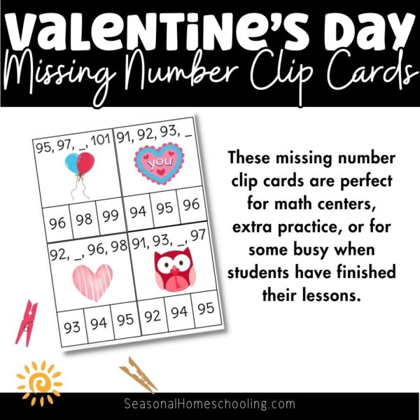 Valentine's Day Missing Number Clip Cards Samples
