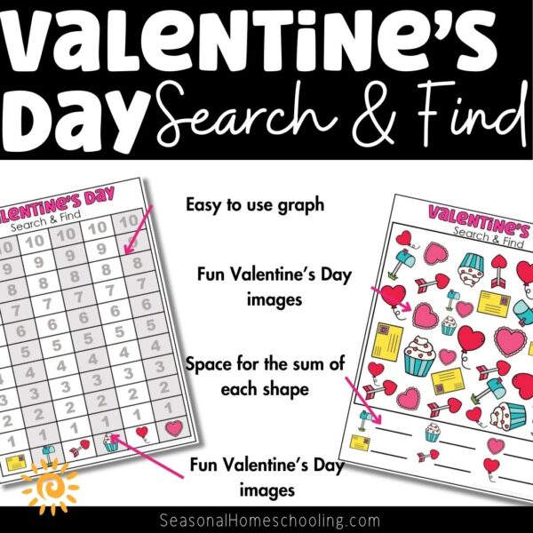 Valentine's Day search and find and Graph printable samples