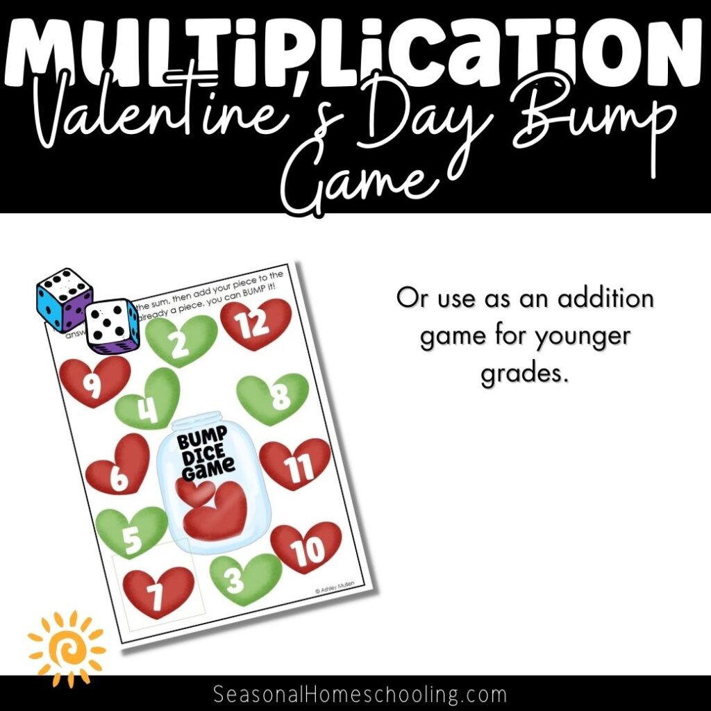 Valentines Day Bump Dice Game with Multiplication Up to 12 Samples