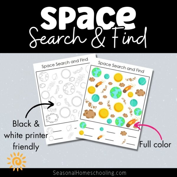 Space Search & Find printable page samples