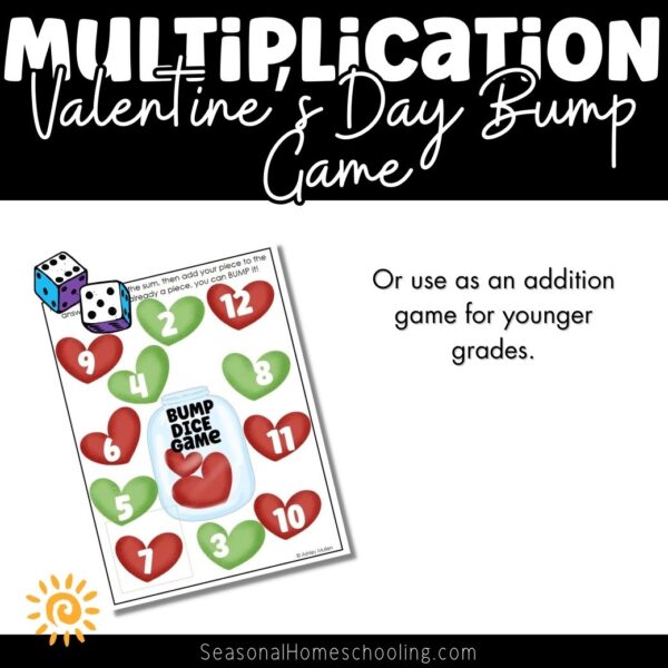 Valentines Day Bump Dice Game with Multiplication Up to 12 Samples