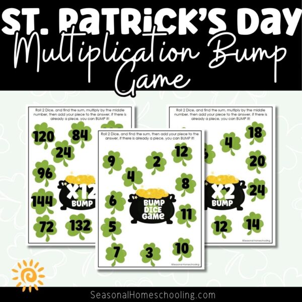 St. Patrick's Day Bump Dice Game with Multiplication Up to 12 printable page samples
