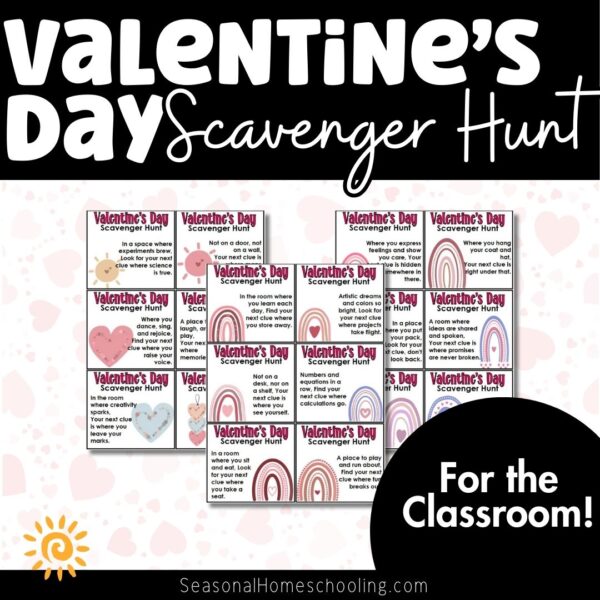 Valentine's Day Scavenger Hunt Classroom printable clue samples