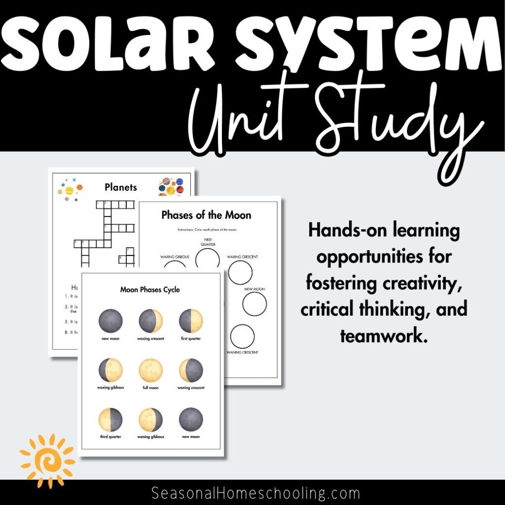 Solar System Unit Study unit page samples