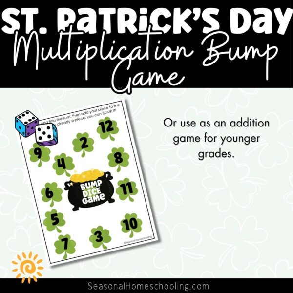 St. Patrick's Day Bump Dice Game with Multiplication Up to 12 printable page samples