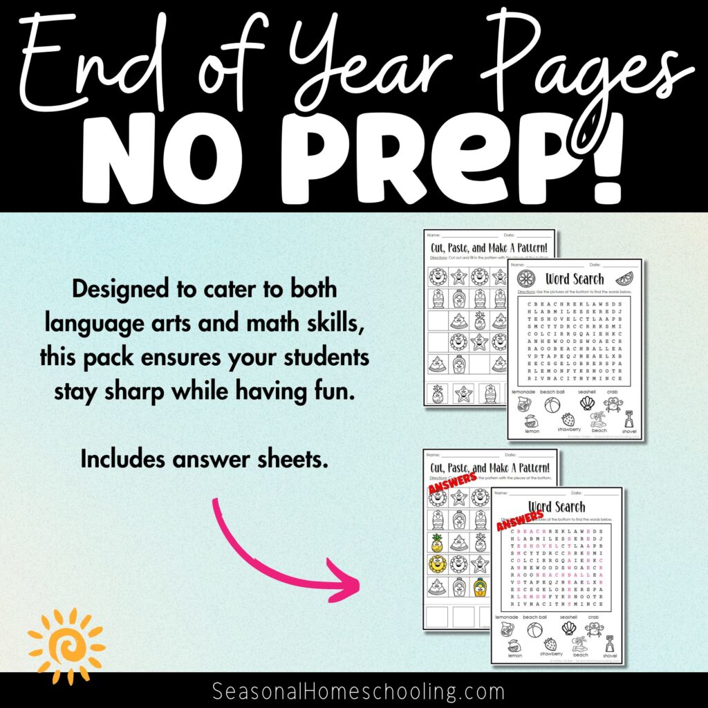 End of Year Activity Pages | Summer Activity Packet