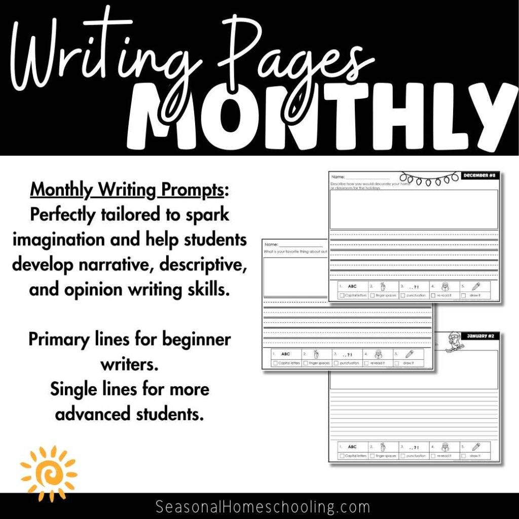 Monthly Writing Prompt Page samples