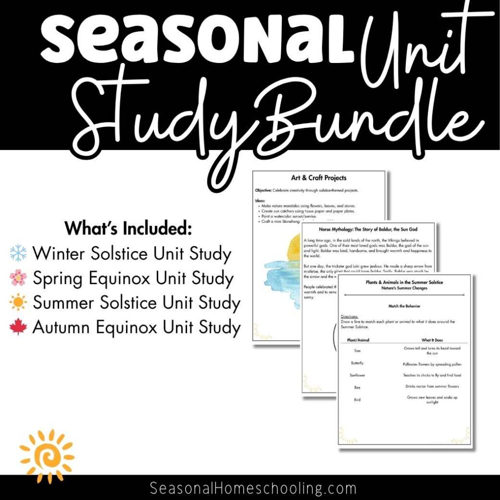 Seasonal Solstice & Equinox Unit Study Bundle sample of pages