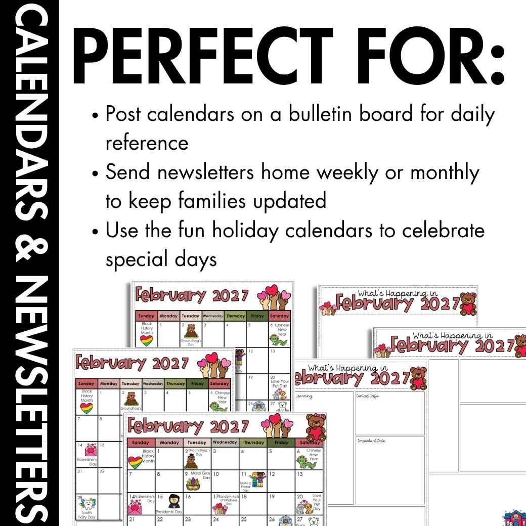 February Calendars & Newsletters Editable Templates for Kindergarten 1st 2nd - Image 4
