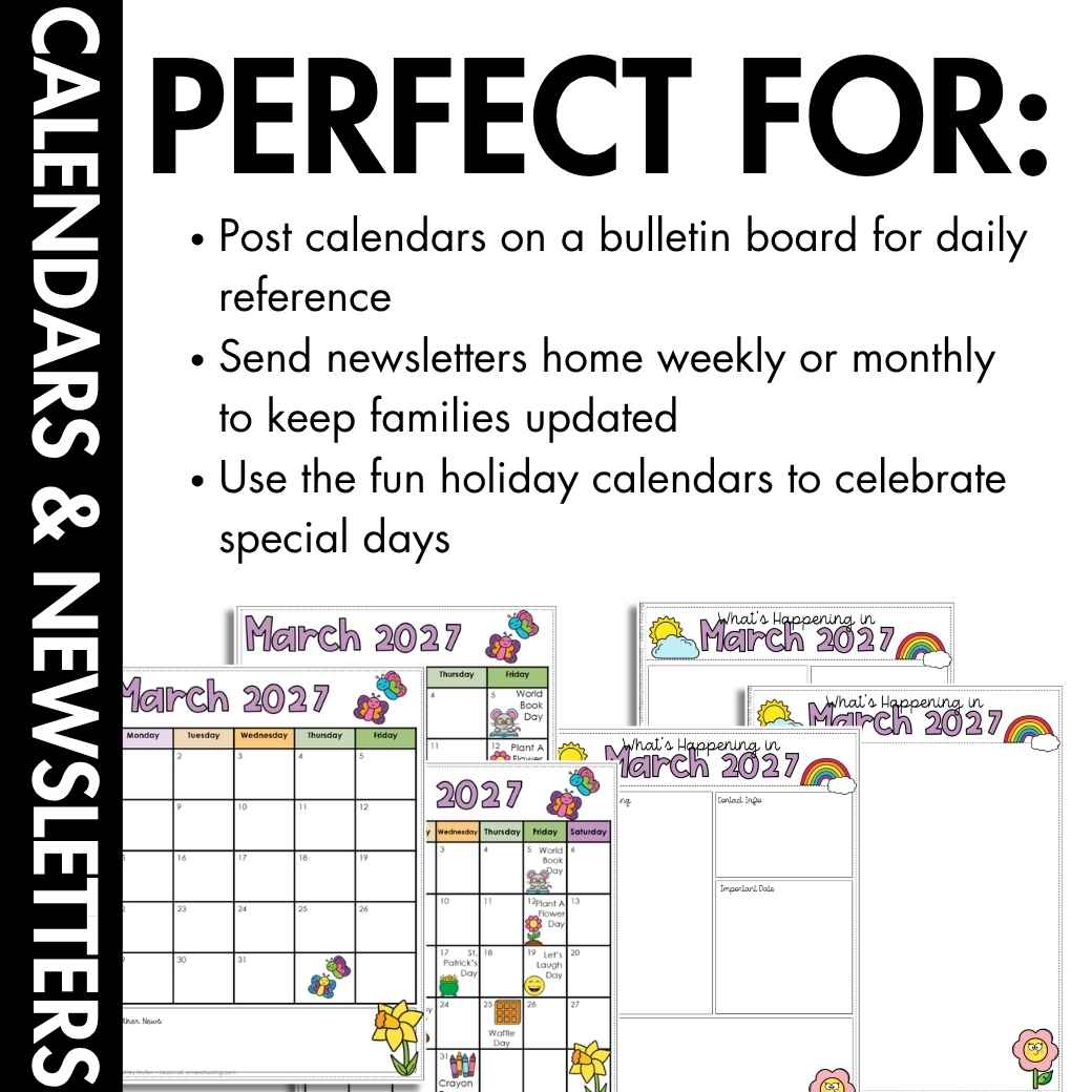 March Calendars & Newsletters Editable Templates for Kindergarten 1st 2nd - Image 4