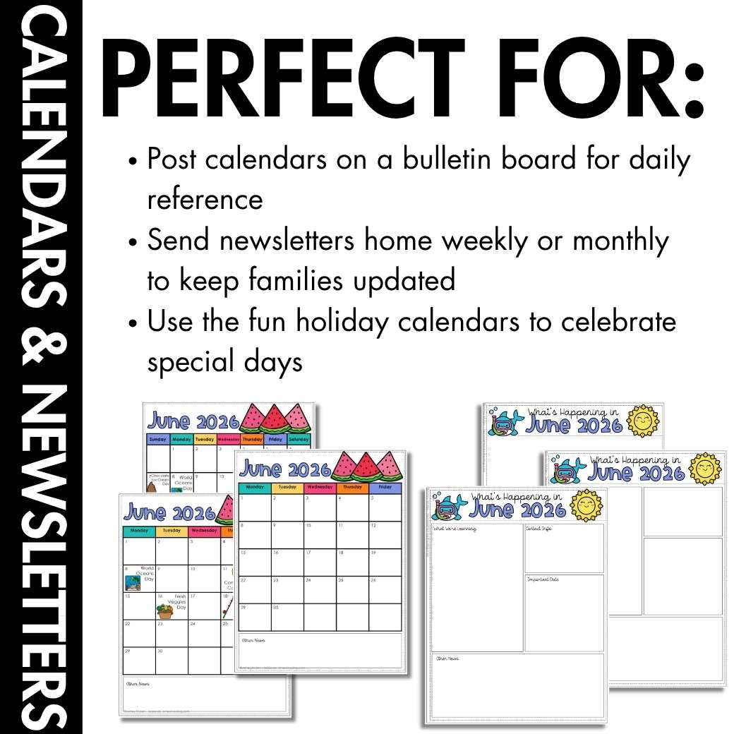 Editable June Calendars & Classroom Newsletters Grades K–2 | Fun Holidays - Image 4
