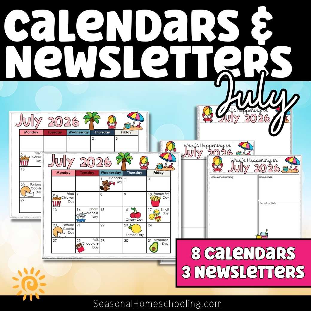 Editable July Calendars & Classroom Newsletters Grades K–2 | Fun Holidays