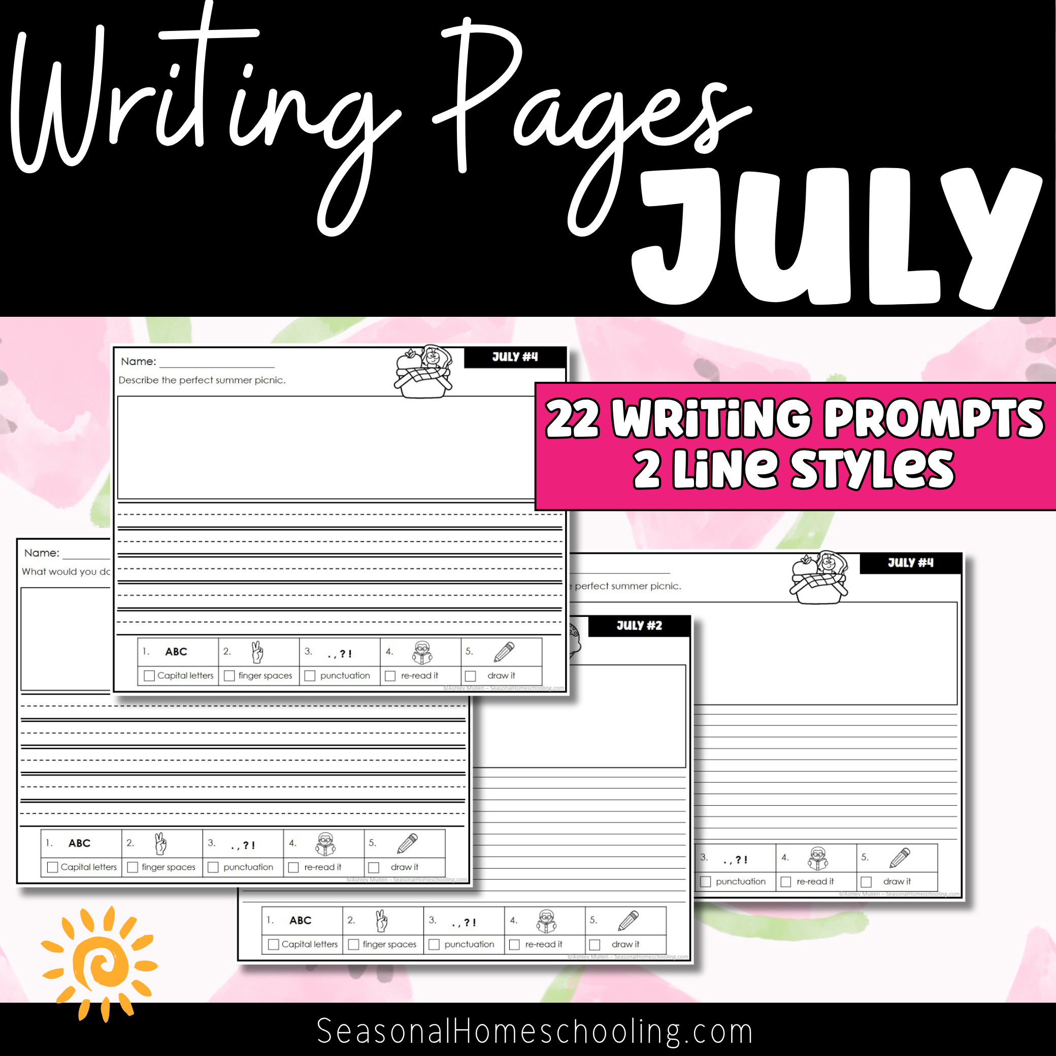 July Writing Prompts | Daily Journal | Summer Writing Activities for Grades 1–4