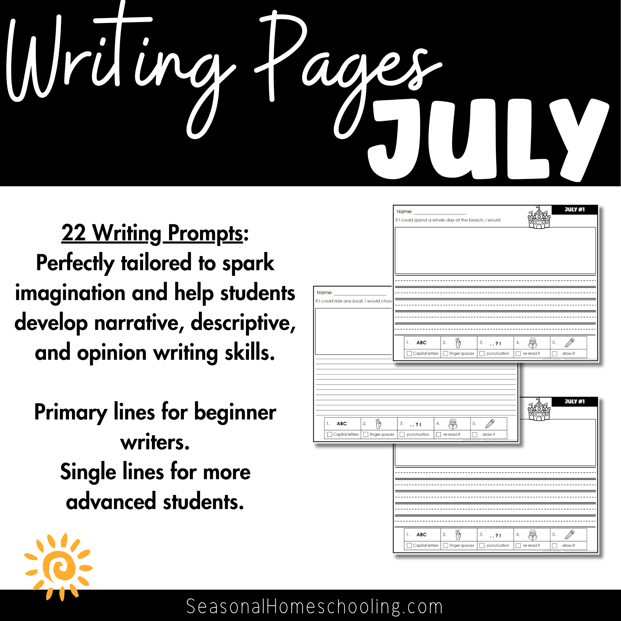 July Writing Prompts | Daily Journal | Summer Writing Activities for Grades 1–4 - Image 2