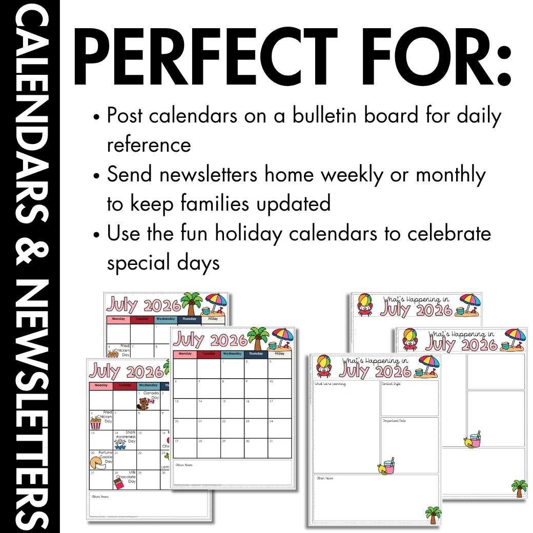 Editable July Calendars & Classroom Newsletters Grades K–2 | Fun Holidays - Image 4