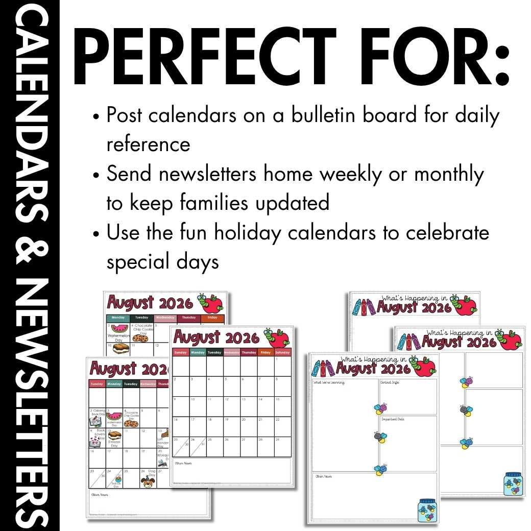 Editable August Calendars & Classroom Newsletters Grades K–2 | Fun Holidays - Image 4