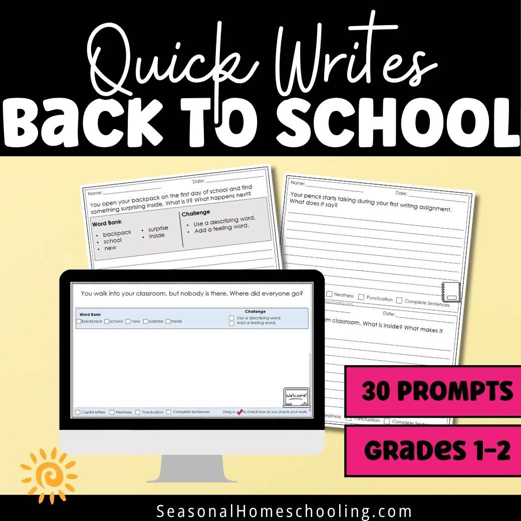 Back to School Quick Writes | Writing Prompts with Word Banks | Grades 1–2